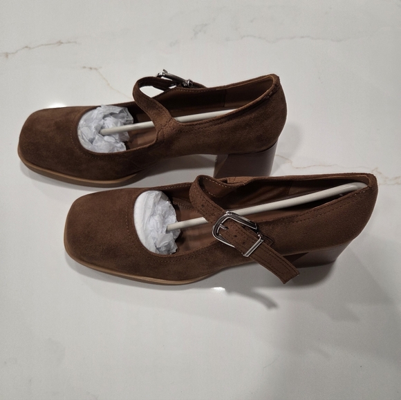 Shoes - Women’s Brown Suede Mary Jane Block Heel Pumps